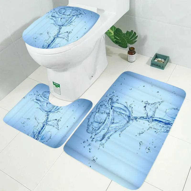3D Водный цветок водонепроницаемый для ванной занавески для душа коврик для унитаза нескользящий коврик для пола коврики для туалета коврик для сиденья коврик для пола набор ковриков - Цвет: 3pcs Mat set