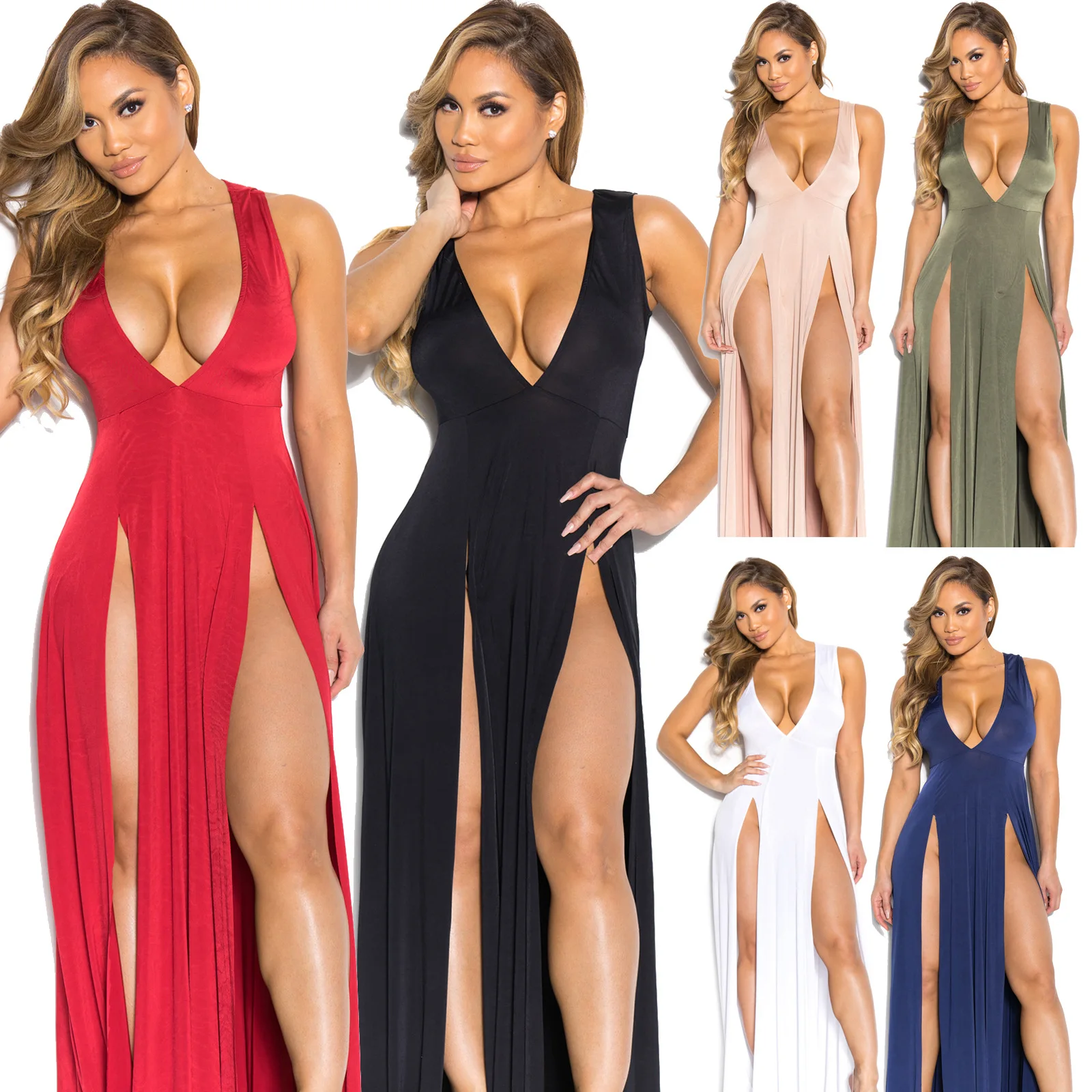 

Maxi Dress Women Sleeveless Backless Boho Long DressSummer Party Bandage Slit Dress Vestidos