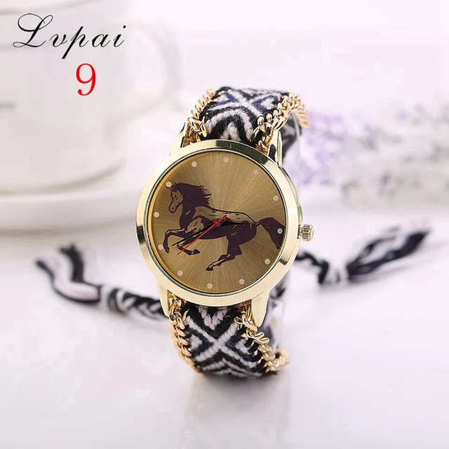 Lvpai Brand Women Fashion Luxury Watch Handmade Braided Gold Wristwatch Casual Cartoon Horse Chinese Style Quartz Watch LS024 2