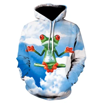 

New men's casual thin hoodie fashion 3D innovation hoodie, street wear personality, high altitude small jump frog sports
