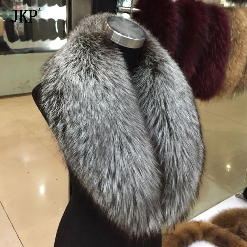 Зимние Для женщин настоящая черно-бурой лисицы меховой воротник из меха енота шарф шею Обёрточная бумага