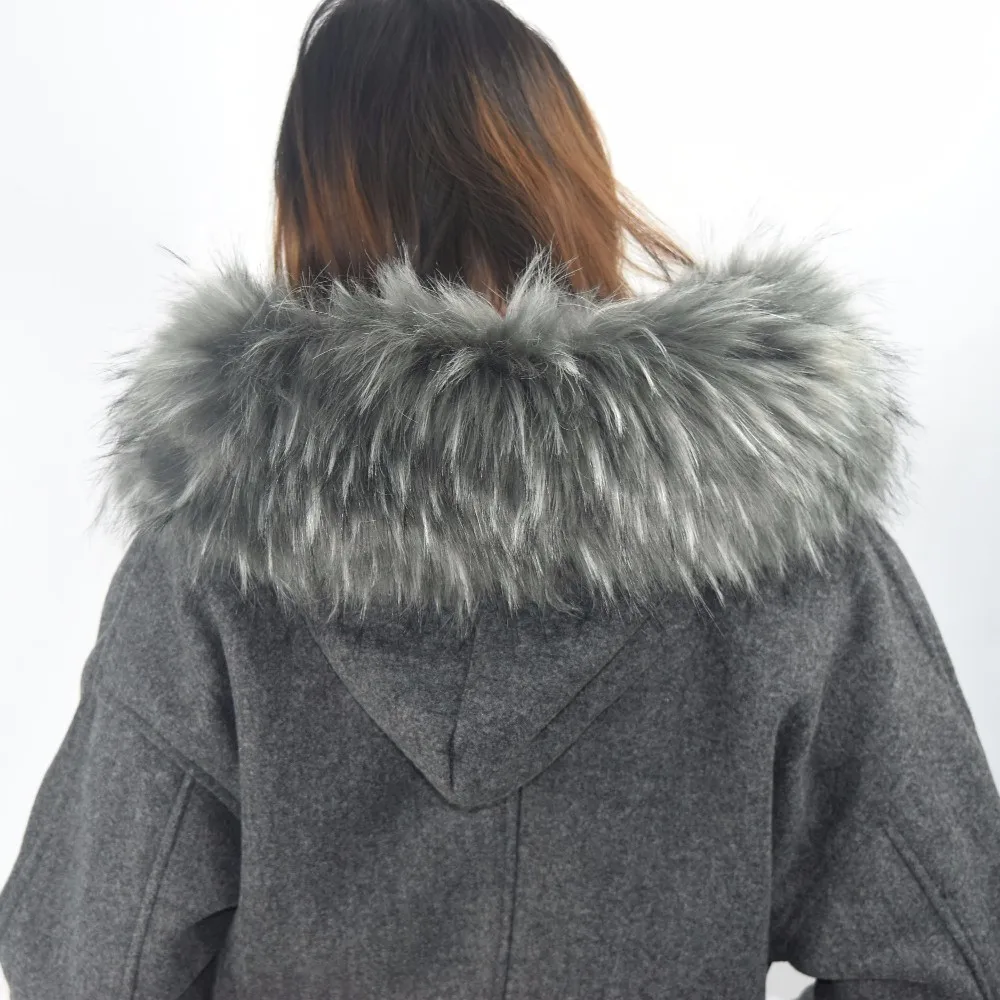 LANMREM 2018 Autumn Winter New Korean Fur Hooded Collar Solid Color Long Sleeves Zipper Wide-waisted Coat Woman EA023