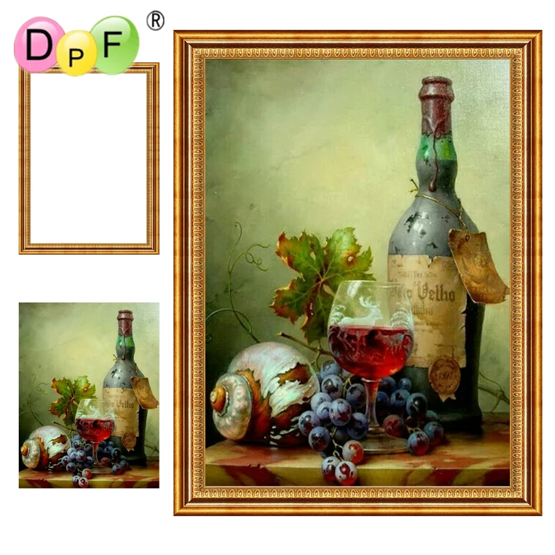 

DPF Diamond Embroidery kit Wine cups 5d Round full Diamond painting Cross Stitch with Framed Rhinestone home Decor painting