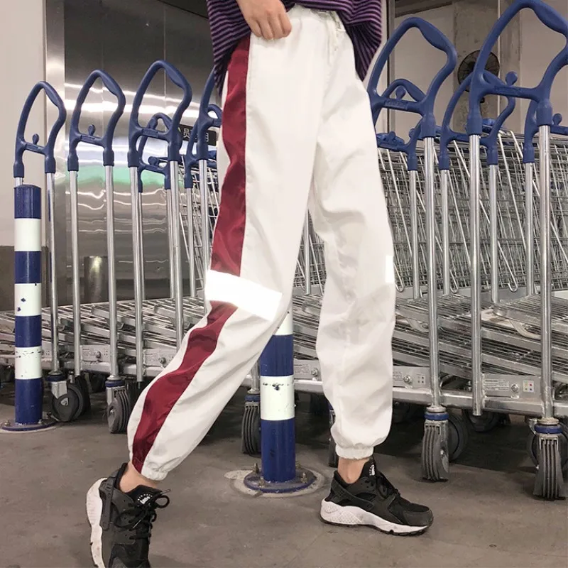 Модные повседневные женские брюки 2018 новая Корейская версия свободные светоотражающие наклейки луч брюки шаровары девять штанов