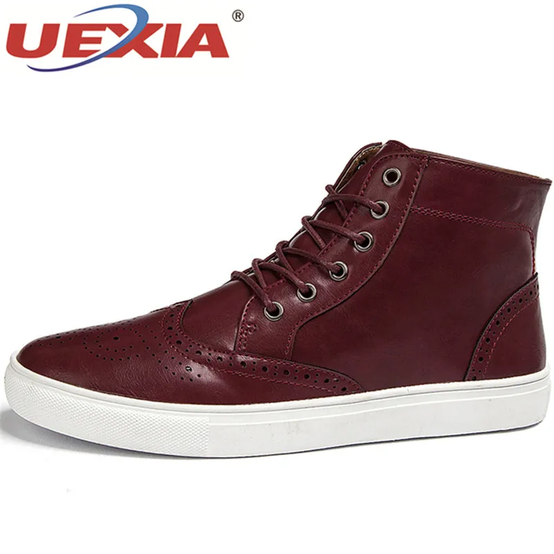 

UEXIA 2018 Autumn Winter Leather Boots Dr Martin boots shoes High Top Motorcycle shoes Men Snow Boots Handmade Casual Wedding