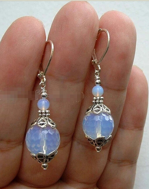 

FREE SHIPPING>>> Free shipping Handmade Faceted Blue Fire Opal Sterling Silver Leverbacks Earrings