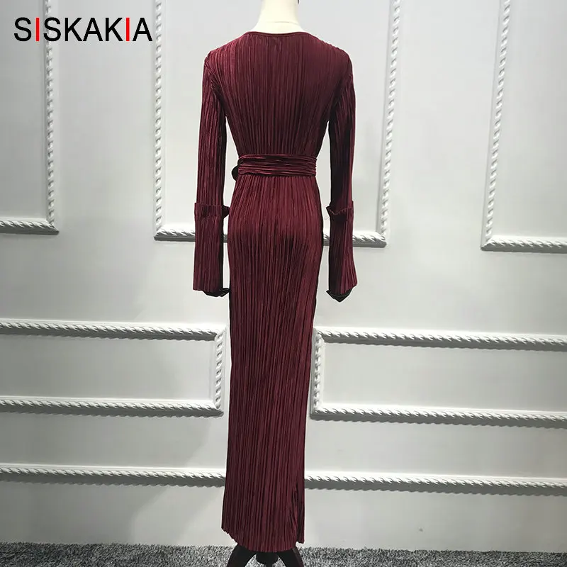 Siskakia, модное Плиссированное длинное платье, однотонное, качественное, арабское, Абая, платье с круглым вырезом, расклешенное, длинный рукав, мусульманское, вечернее платье, бежевое