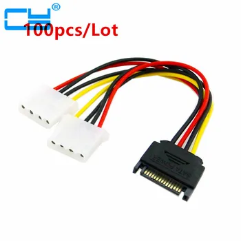 

100pcs/Lot SATA to IDE Connector Power Cord SATA Power to IDE Power Adapter Cable SATA 15pin Male to 2 Large 4pin Power Cord