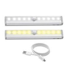 USB Перезаряжаемый 10 светодиодный Ночной светильник с датчиком движения, светильник для шкафа, ночника с магнитной лампой