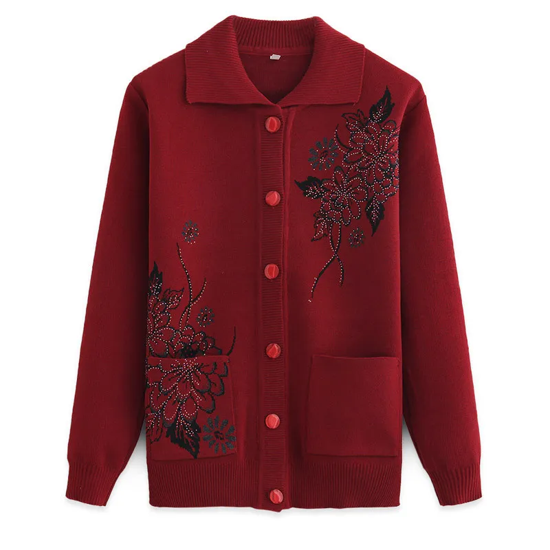Женский вязаный кардиган, пальто, Осень-зима, новинка, Повседневный, длинный рукав, цветочный узор, вязаный свитер, пальто, женский жакет, большой размер 4XL R521 - Цвет: Red