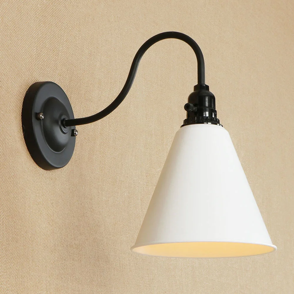 

American Pastoral Retro Style Simple White Iron Wall Lamp Switch E27 Bedroom Cafe Restaurant Decor Wall Light Vintage Lighting