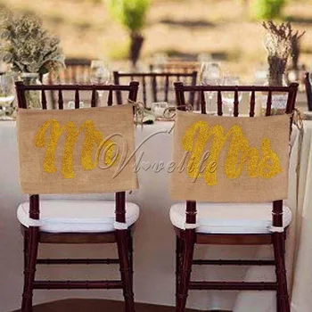 

10sets Glitter Gold Mr Mrs Chair Sign Burlap Wedding Props Bunting Chair Banner for Bride and Groom Wedding Party Favors Decor