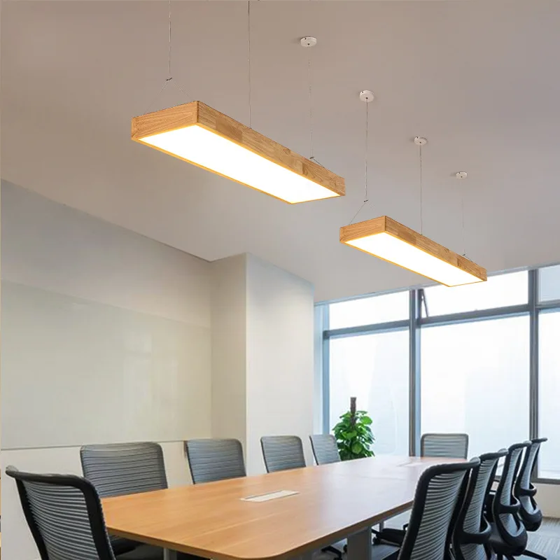  LukLoy Nordic Modern Minimalist Solid Wood Pendant Light LED Strip Bar Lamp Rectangular Office Rest - 32904447620