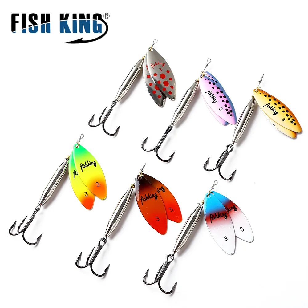 

FISH KING new 2#+4# spinner bait hard Treble Hooks Spoon lures hook Pike Fishing Topwater Jigging metal fishing Wobbler