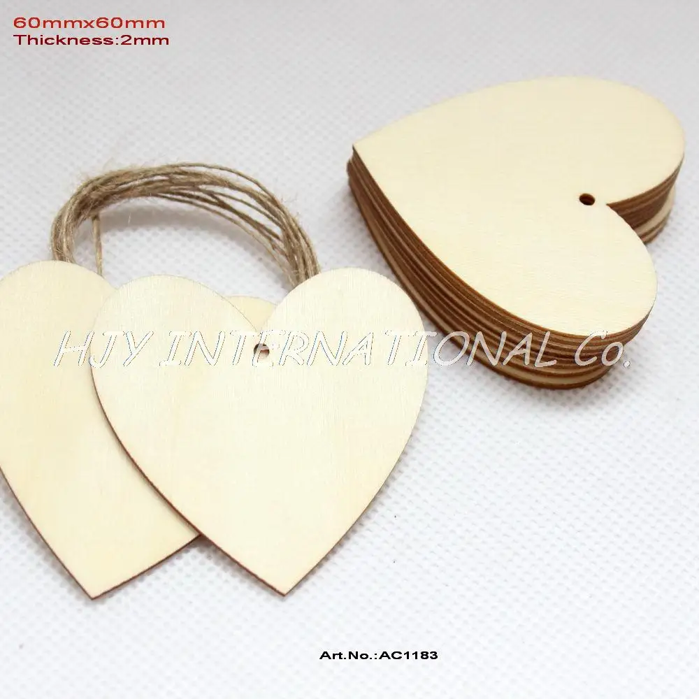 

(20pcs/lot) 60mm Blank Unfinished Wood Heart Tags Favor Hand Stamped Wedding Love Tags String Hanging 2.4 inches-CT1183
