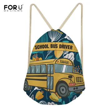 

FORUDESIGNS Casual Women String Bags Doodle School Bus Driver Design Reusable Drawstring Backpack for Ladies Girls Sport Bagpack