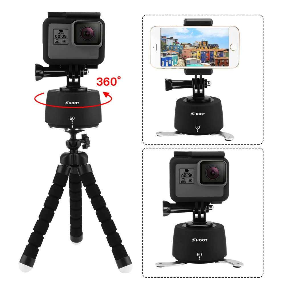 

SHOOT 360 Degree Go pro Time Lapse Pan and Tilt Head Mount for Gopro SJCAM Eken Yi 4K dslr Camera Time Lapse for iPhone Xiaomi