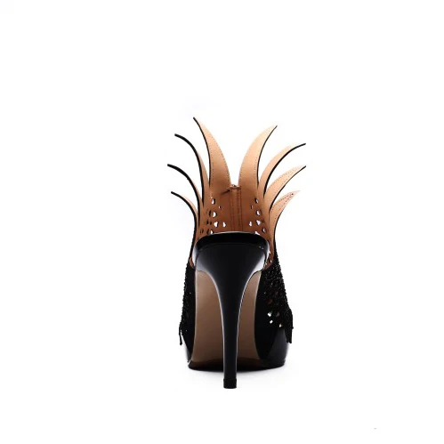 Mince 9 Peep Haute Femme Initiale Femmes Strass Ef11881 3 Noir Sexy Toe Parti Talons Dames Us Pompes Chaussures L'intention Taille ef11882 Black Nu Nude q0w8nHXw