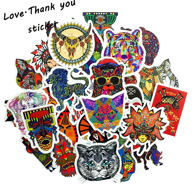 50 PCS Ethnic Totem Sticker Animal Mandala Bohemian Tribal Masks Tattoo Decor Stickers to DIY Luggage Laptop Travel Case Guitar
