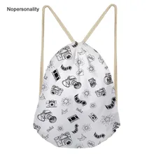 Nopersonality, модная сумка на шнурке, с принтом камеры, рюкзак на шнурке для женщин, Повседневный, для колледжа, для девушек, рюкзак, Mochila Escolar