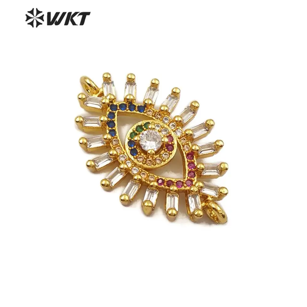 

WT-MC269 Evil Eye Charm CZ Pave Connector Gold Silver Rose Gold Gun Black Plated Pendant Jewelry Multi Color Zirconia Connector
