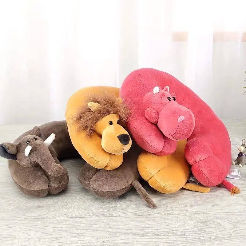 

6 Colors Cute Animal U-shaped Neck Proetection Pillow Lion / Elephant / Hippo / Monkey Lovely Travel For Children Baby Care
