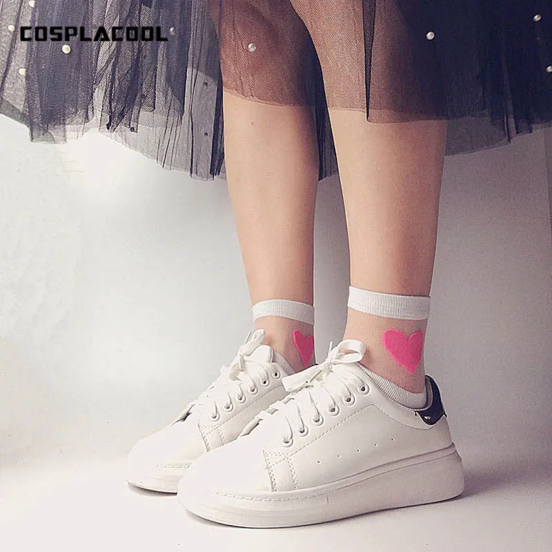 

[COSPLACOOL]Sexy Transparent Love Cute Fashion women socks comfortable soft heart pattern meias cotton bottom calcetines mujer