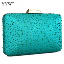 Зеленая модная Вечеринка заклепки клатч Свадебные карман для сотового телефона сумка через плечо для Для женщин клатчи с Стразы