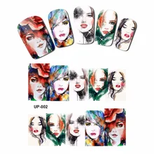 Искусство ногтей Красота татуировки переводная наклейка слайдер Вода цвет мода шоу девушка Винтаж Портрет леди UP001-006