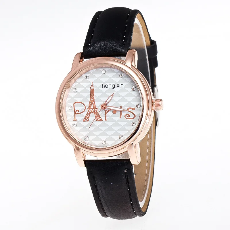

New Fashion Paris Watches Women Luxury Rose Gold Leather Wrist Watches For Women Crystal Quartz Watch Ladies Clock kol saati