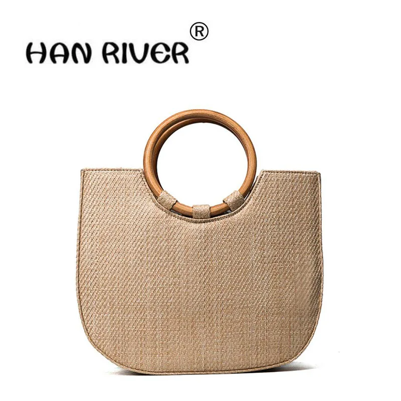 

HANRIVER 2018 The new style is simple straw braided and covered with solid woodHand bill of lading shoulder slanted fashionable