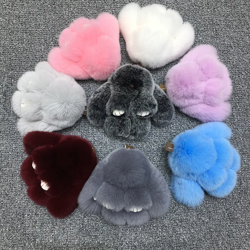 Mini Fluffy Rex Rabbit Fur Keychain Cute Bunny Key Chain Women phone Bag Charm Pom Ball Toy Doll Car Keyring | Украшения и