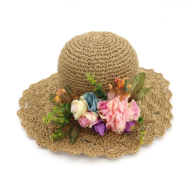 Travel Beach Hats for Women Large Brim Summer Sun Hats Vocation Seaside Straw Hat with Flowers Travel Beach Hats for Women Large Brim Summer Sun Hats Vocation Seaside Straw Hat with Flowers