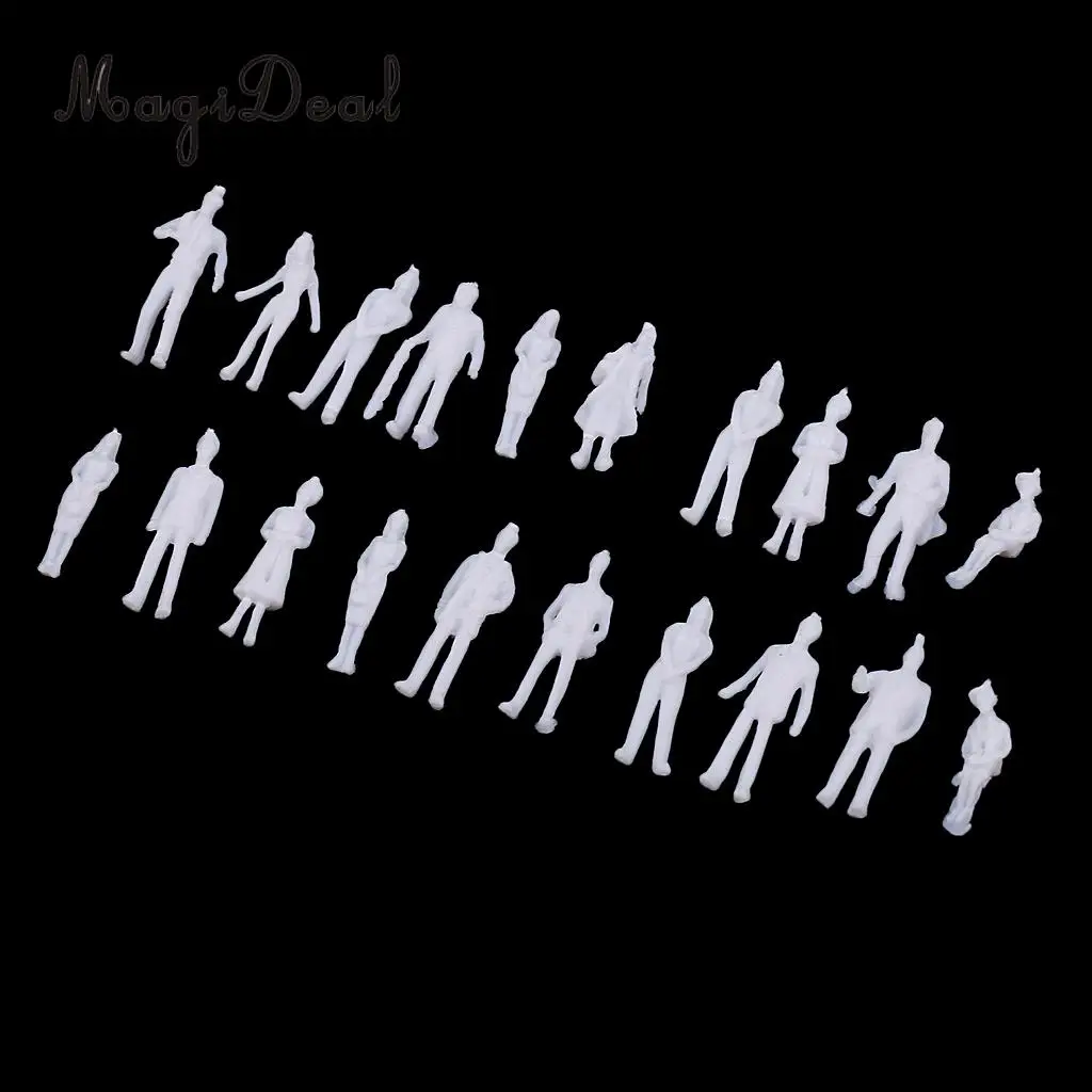 20Pcs 1/100 HO Scale Unpainted Model People Miniature Figures Architectural Model Human Plastic Scene Simulation for Diorama
