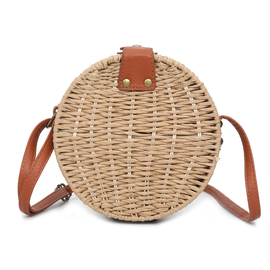 

OCARDIAN Handbag Women's Fashion pure Color Diagonal Bag Circular Woven Bag Versatile Straw bag womens Shoulder Bag a15