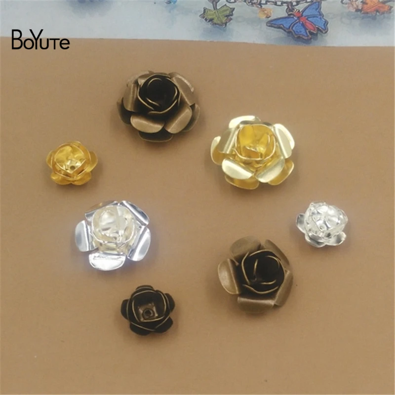 

BoYuTe 100 Pcs 11MM 15MM 18MM 3 Size Rose Flower Charms Wholesale Vintage DIY Brass Jewelry Charms
