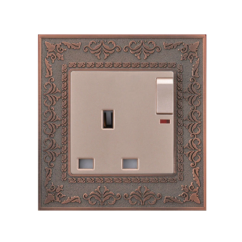

COSWALL 13A UK Standard Switched Socket With Neon Luxury Wall Power Outlet Retro Zinc Alloy Embossed Panel