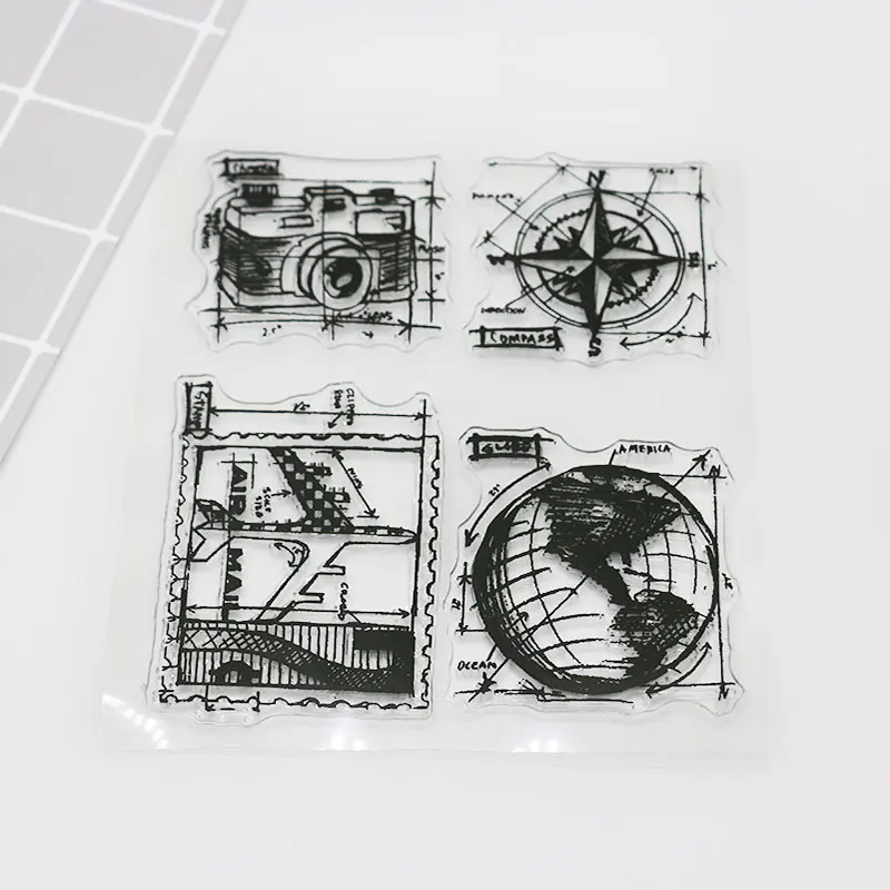 

Global travel compass camera silicone stamp, children diy Handmade Scrapbook diary Photo Album decoration students soft Stamps