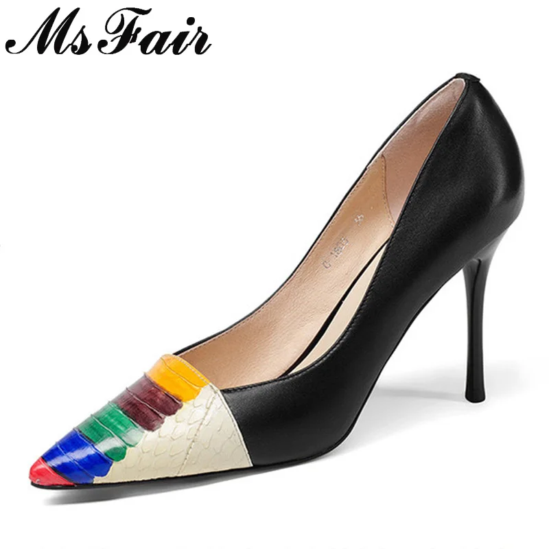 

MSFAIR Thin Heels Pointed Toe Women Pumps Fashion Mixed Colors Ladies Pumps 2018 Spring Shallow Super High Heels Women's Pumps