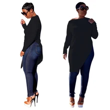 Осенняя футболка с длинными рукавами, модная женская Однотонная футболка на молнии с открытой спиной, одежда с асимметричным подолом, повседневный Длинный топ в диком стиле