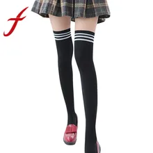 Feitong/1 пара; модные Гольфы выше колена для девочек; женские хлопковые гольфы в полоску для студентов; calcetines mujer