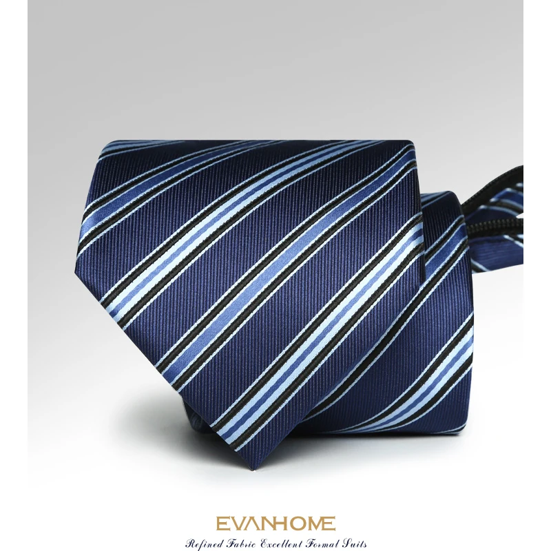 Classic 8cm Zipper Necktie Blue Striped Business Men's Office Work Tie
