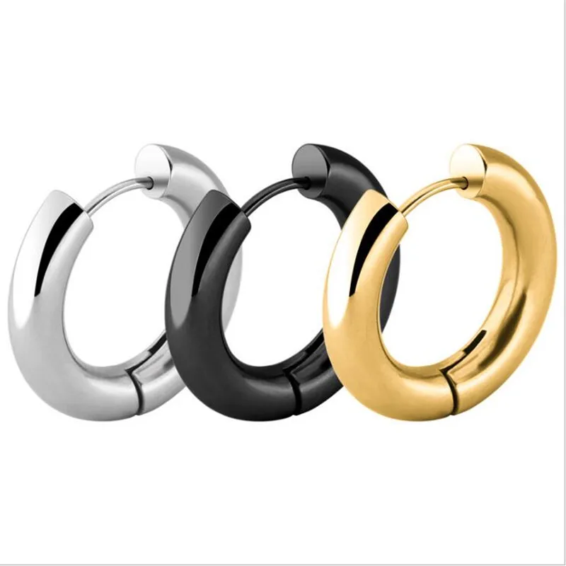 Set Da 3 Paia Orecchini A Cerchio In Acciaio Inox 316L - Colori Argento, Oro, Nero - Unisex, 13mm - Antiallergici