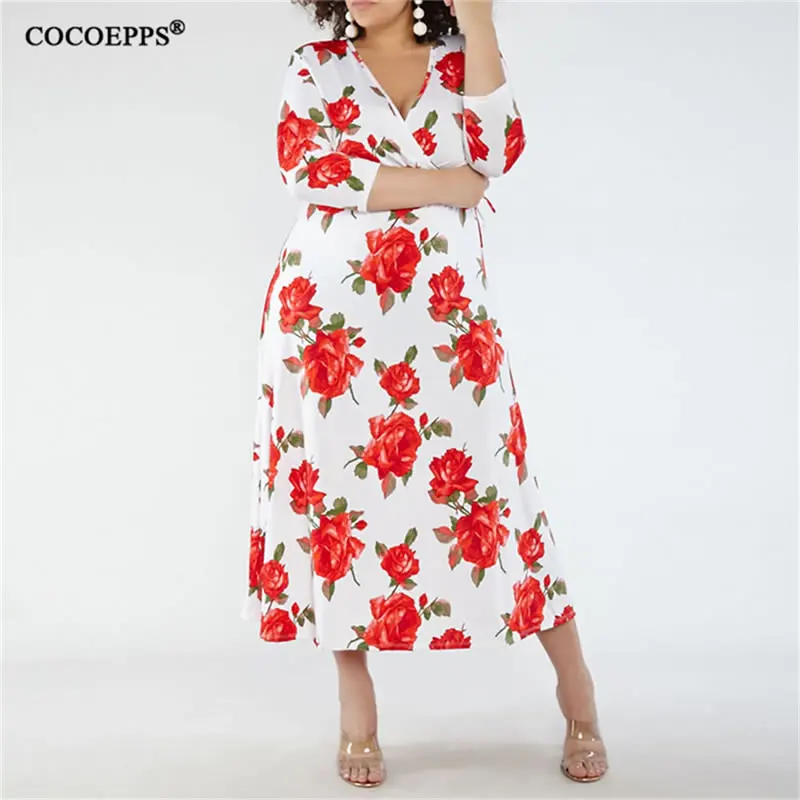 

2019 6XL Plus Size Summer Lady Maxi Dress Floral print Chiffon boho style vestido Elegant Beach Long Dress Big Size Dresses