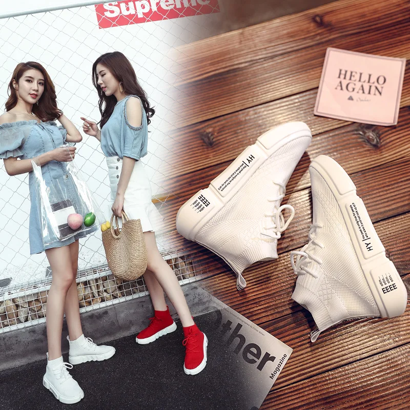 

2018 Fashion Sneakers Women Casual Shoes Ulzang Shoes Ladies Casual Shoes Flats Chaussures Femme Women Sock Ankle Sneakers