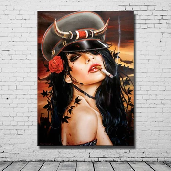 

Abstract Wall art image Handpainted Oil Painting on Canvas Smoking Red lip girl wall art picture for living room home decor