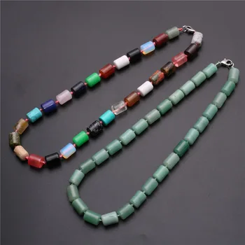 

1PC Bohemian Jewelry Natural Stone Amazonite Multicolour Columns Stone Matching Necklaces Women Beaded Necklace Free Shipping