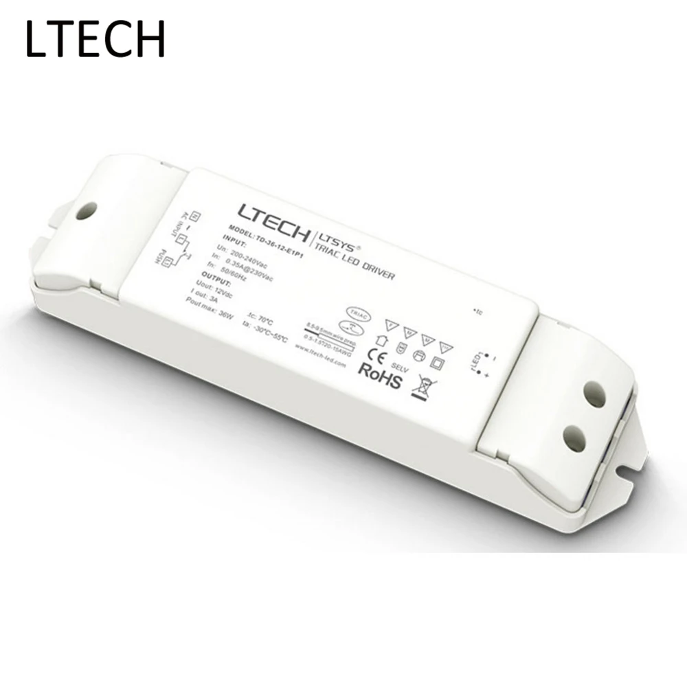 LTECH DC12V 3A 36W Output Constant Voltage Led Triac Dimming Driver TD-36-12-E1P1 AC200-240V Input Push Dim For Lights | Лампы и