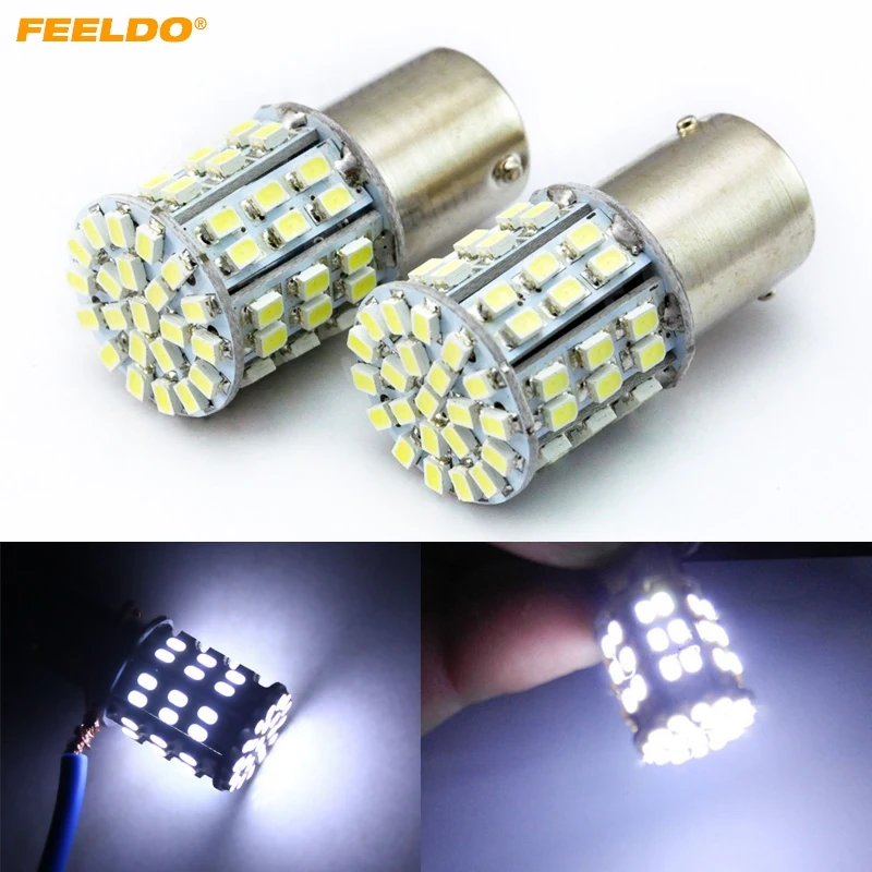 

FEELDO 10Pcs White Auto T20 T25 1156 BA15S 1206 64 SMD 64LED Car Tail Brake Turn Signal Light Bulb #FD-4694