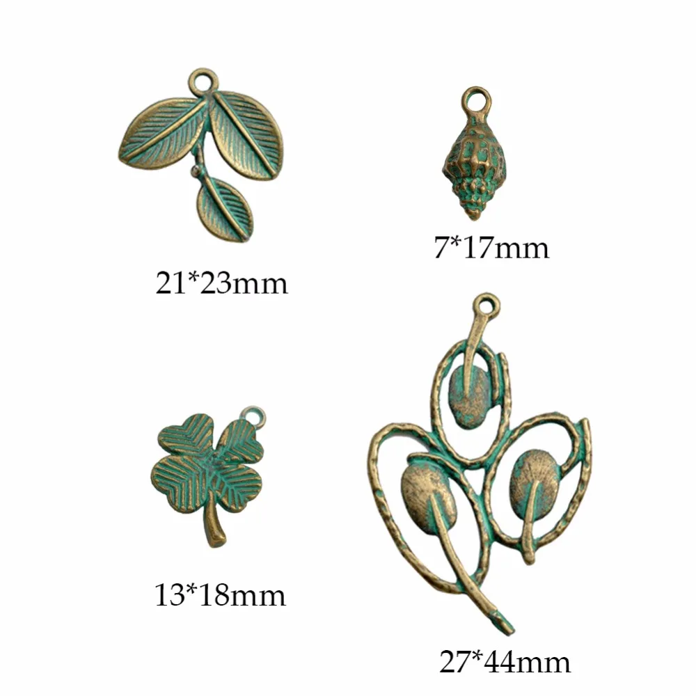 

1lot Verdigris Patina Plated Vintage Zinc Alloy Shell Leaf Flower Pendant Charms For DIY Jewelry Earring Making